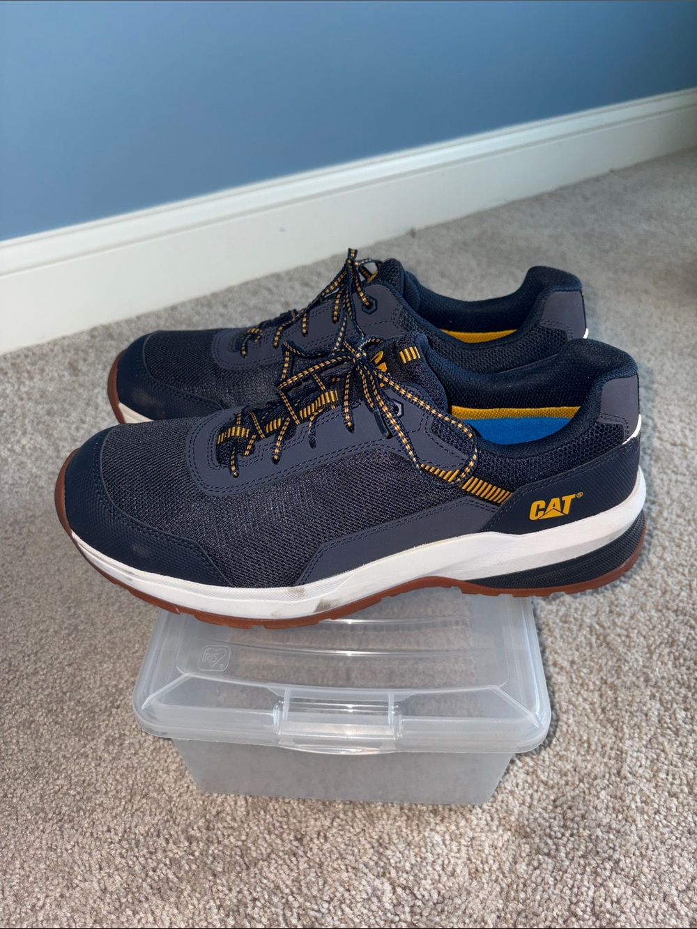 CAT Navy and Yellow Steel Toe Sneakers